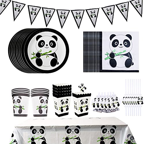 Amycute 101 Piezas 20 niños Vajilla de Panda Fiesta de cumpleaños Vasos Platos para Cumpleaños de niños, Fiesta Deco, Baby Shower