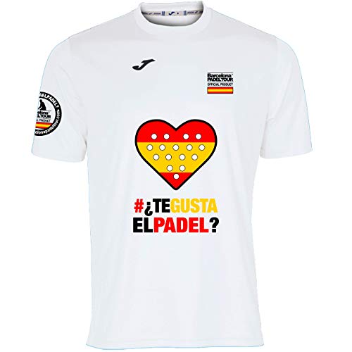 Barcelona Padel Tour | Camiseta Técnica de Manga Corta para Hombre Joma | En Tejido Micro Mesh Transpirable con Corazón Love Pádel y Bandera España Blanco L