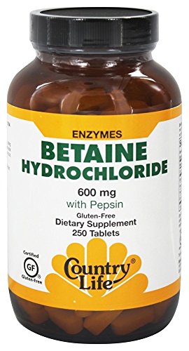 Clorhidrato de betaína, con pepsina, 600 mg, 250 tabletas - Vida en el campo