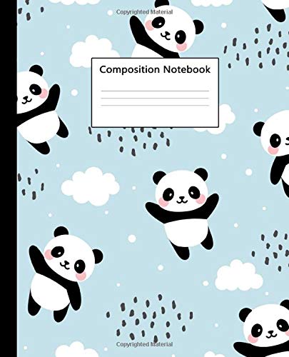 Composition Notebook: Sweet Playful Panda Bear College Ruled Journal for Students, School and University | Blank Medium Lined Diary for Writing Notes and Ideas | Cool Rainy Cloud Print