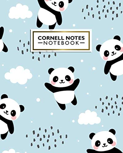 Cornell Notes Notebook: Adorable Cornell Note Medium Lined Paper Notebook | Large College Ruled Journal Note Taking System for School and University | Flying Panda Bear Print for Boys