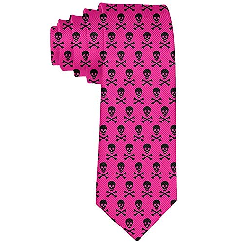 Cravatta da uomo casual con teschio in seta cranio rosa e ossa incrociate regalo-taglia unica