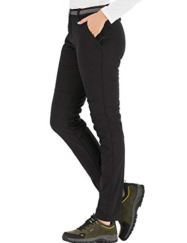 DAFENP Pantalones Trekking Mujer Impermeable Pantalones de Escalada Senderismo Alpinismo Invierno Polar Forrado Aire Libre KZ3339W-Black2-L