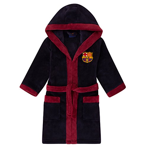 FC Barcelona - Batín oficial con capucha - Para niño - Forro polar - Azul marino - 11-12 años