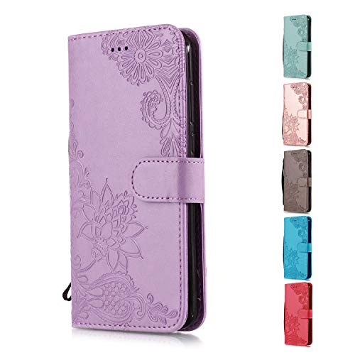 Funda Libro para Apple iPhone XR Carcasa de Cuero PU Premium Encaje de Flores de Mandala Flip Wallet Case Cover con Tapa Teléfono Piel Tarjetero - Violeta
