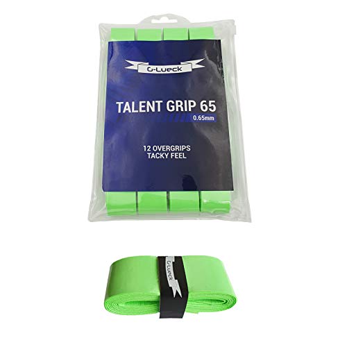 G-Lueck Juego de 12 cintas para raquetas de tenis Talent Grip 65 | 0,65 mm de grosor | Overgrip para raquetas de squash, bádminton y golf, incluye cinta adhesiva | muy antideslizante, color verde