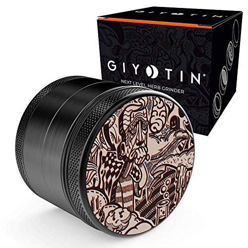 Giyotin Grinder de 4 piezas | Ø 63mm | incluye raspador de polen y bolsa protectora I hecho de aluminio aeronáutico anodizado | dientes afilados de acero (Negro, ø 63mm)