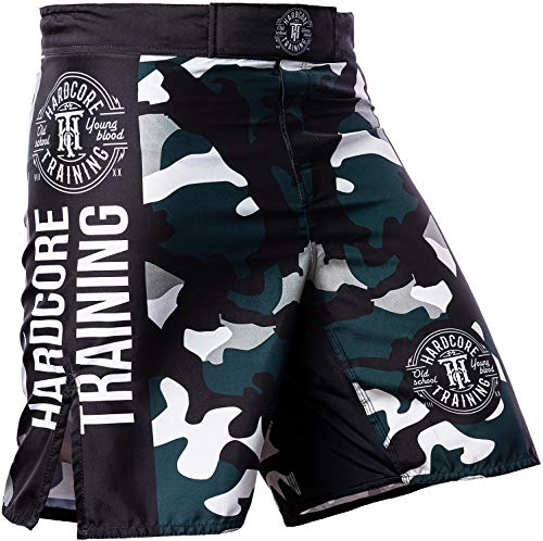 Hardcore Training Recruit Fight Shorts Hombre Pantalones Cortos MMA BJJ Boxeo Grappling Fitness No Gi (Camouflage Green, l)