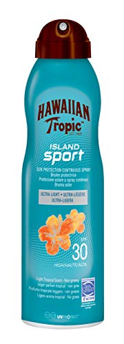 Hawaiian Tropic Island Sport SPF 30 - Bruma Solar Deportiva en Spray de Vaporización Continua de Protección Alta , Textura Ultraligera para el Deporte , 220 ml