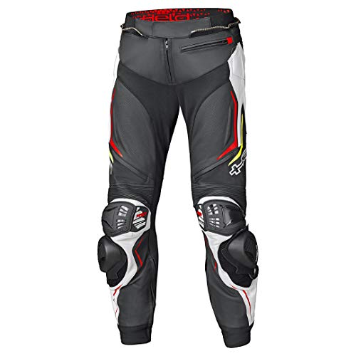 Held Grind II - Pantalones de piel para motorista, color negro, blanco y rojo 50