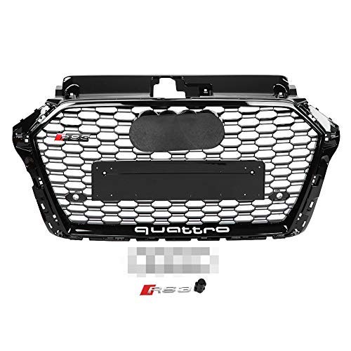 KIMISS RS3 Style Front Sport Hex Mesh Honeycomb Hood Grill Negro brillante para A3 / S3 8V 17-18