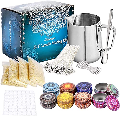 Kit de fabricación de velas, Dveda Complete Beginners Candles Craft Tools con 1 olla para hacer velas, 50 mechas de vela, 56 mechas de mechas, 4 paquetes de cera de soja, 8 latas de velas