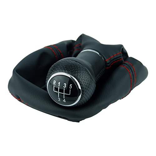 L & P Car Design L&P A252-0 - Funda para palanca de cambios, color negro con costuras rojas, aspecto GTI, 5 marchas, 23 mm, compatible con Volkswagen Golf 4 IV, marco de repuesto para 1J0711113