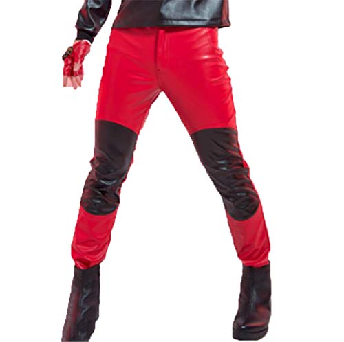 Laoling Ropa de Hombre Estilista de Moda Disfraz de Club Nocturno Pantalones de Cuero de Motocicleta Delgados Disfraces de Talla Grande Red 44