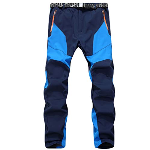 LaoZan Softshell Pantalones de Senderismo Impermeables Unisex Outdoor Pantalones a Prueba de Viento de Montaña Trekking Escalada (Azul(Hombre), Asia M)