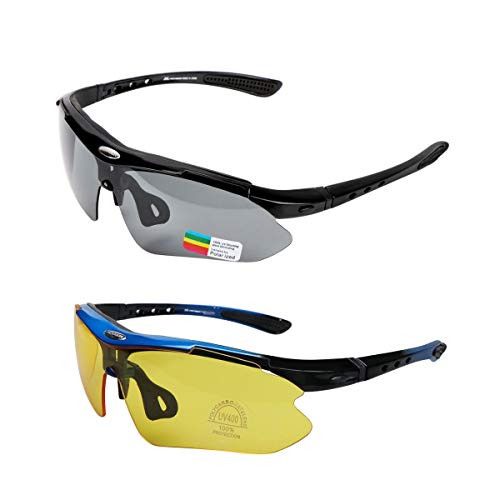 MOVIGOR 2 pares de gafas deportivas para bicicleta, unisex, polarizadas, protección UV400, con 5 lentes de recambio, para deportes al aire libre, ciclismo, motocicleta, correr, pesca, golf