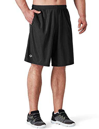 NAVISKIN Pantalones Cortos de Malla para Hombres 10'' Shorts Deportivos de Correr Fitness Secado Rápido Ligero Súper Transpirable Elásticos, Negro XL