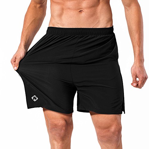 NAVISKIN Pantalones Cortos para Hombres Deporte Secado Rápido con Bolsillos de Cremallera Cordón Ligero Transpirable Elástica 13cm Negro XL