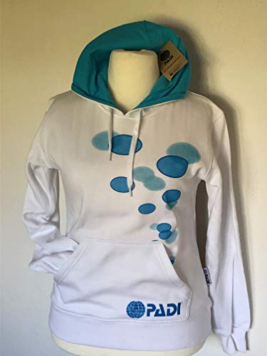 Padi Sudadera con capucha con logotipo de burbujas de aire para buceo/Diver y profesores de buceo y Divemaster, para mujer, color blanco, talla 42 / XL