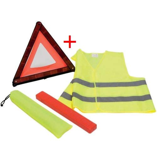 para OSSA Artículos para Coche Kit de Carretera triángulo de Emergencia + Chaleco Fluorescente + Funda incluida Accesorio para vehículos Kit SOS homologados