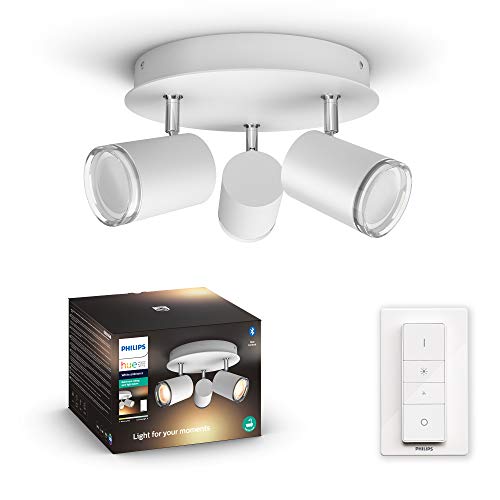 Philips Hue Adore - Plafón con 3 Focos Inteligentes LED blancos para baño con Bluetooth, Luz Blanca de Cálida a Fría, Compatible con Alexa y Google Home