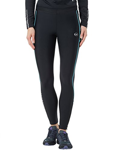 Ultrasport Pantalones largos de correr para mujer, con efecto de compresión y función de secado rápido, Negro/Turquesa, M