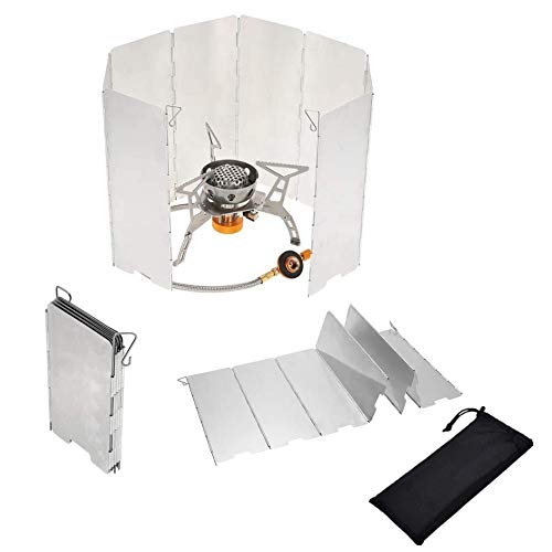 Voarge Parabrisas plegable de aluminio para exterior, cortavientos, con 8 láminas de aluminio, para cocina de camping, cocina de gas