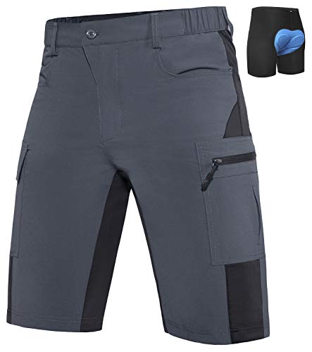 Vzteek Pantalones de ciclismo para hombre con acolchado, pantalones cortos de montaña para hombre, transpirables, de secado rápido gris M