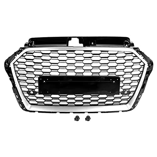 XKCCHW Grill, para RS3 Style Car Honeycom Mesh Grill Capó Rejilla Accesorios modificados Plata Negro Ajuste para Audi A3 / S3 / 8V 2017 2018 2019 Sin Logotipo