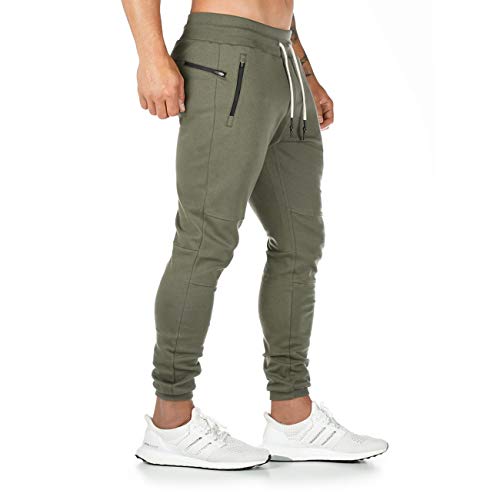 Yageshark - Pantalones de deporte para hombre, de algodón, ajustados verde L