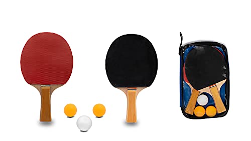 Zagon-Juego de 2 Palas de Ping Pong-1 Funda de Transporte-3 Pelotas de Regalo-Raquetas para Tenis de Mesa para el Juego en Interior y Exterior-Palas roja y Negra-Mango de Tacto Comodo