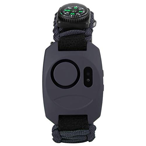 130db Personal Safety Wrist Alarm 8 in1 Herramienta multifuncional de supervivencia en emergencias para exteriores Luz LED, brújula, pedernal, termómetro, silbato, cortador, cuerda(Black)