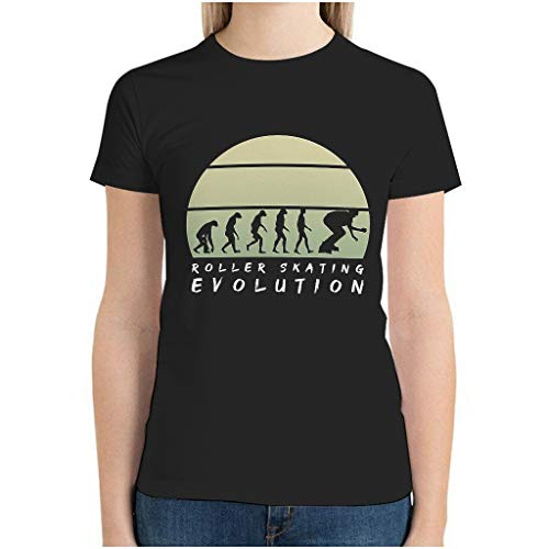Camiseta de algodón para mujer, diseño de evolución de patín, cuello redondo, para fitness negro L
