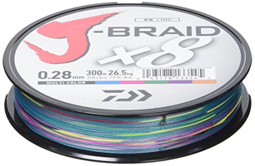 Daiwa J-Braid 8 Braid - Hilo de pescar trenzado multicolor (300 m), multicolor, Dm: 0,35mm