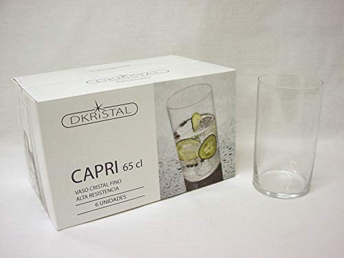 Dkristal Capri Vaso para Combinados, 0.65 L, Cristal, 7.8x7.8x14 cm, 6 Unidades