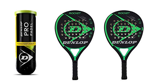 Dunlop Rocket Green - Juego de raquetas de pádel y 3 pelotas Dunlop Pro