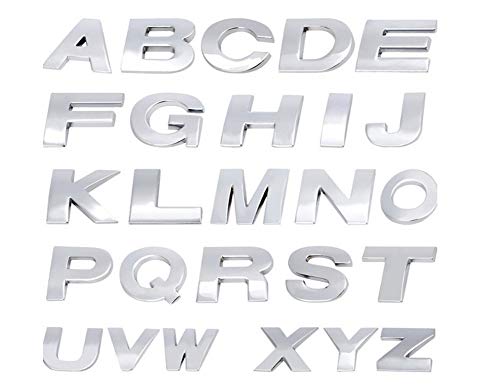 Fully 1X 2.5 CM / 0.98"Letras de Bricolaje Número del Alfabeto Símbolo Charm 3D Metal Coche Auto Emblema Carta Insignia Etiqueta (Plata, T)