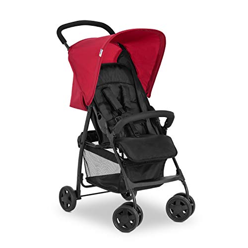 Hauck 171516 Sport silla de paseo ultra ligera de 5,9kg, sistema de arnés de 5 puntos, respaldo reclinable, plegable, para bebes de 6 meses a 15kg - negro/rojo