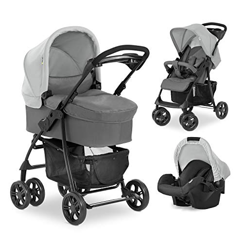 Hauck Shopper Trio Set silla de paseo 3en1 hasta 25 kg + grupo 0+ y capazo de bebé con colchón desde el nacimiento, silla de paseo con respaldo reclinable, portavasos, ligero, plegado pequeño - gris