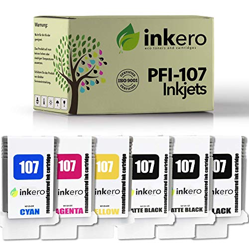 Inkero Compatible con Canon PFI-107 (6 unidades: 2 MBK/BK/C/M/Y).