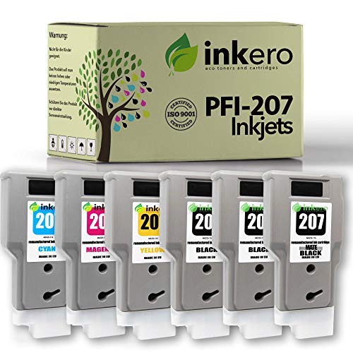 Inkero Compatible con Canon PFI-207 (6 unidades: 2 x MBK/BK/C/M/Y).