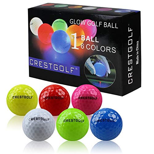kofull Pack de 6 Bolas de Golf LED para Entrenamiento Nocturno, Pelotas de Golf, Bolas de Distancia Brillantes, Colores Variados (Rosa, Azul, Rojo, Verde, Blanco y Naranja)