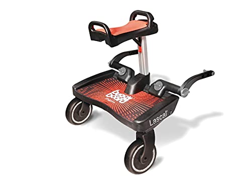 Lascal BuggyBoard Maxi+ Plataforma con sillín infantil y base grande, accesorio para niños de 2 a 6 años (22 kg), compatible con casi todas las sillitas de paseo, rojo