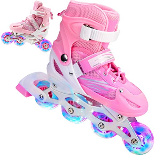 Patines en línea 2 en 1 Luminosas Rollerblade, 4 Patines de Ruedas Intermitentes al Aire Libre Ajustables de Tamaño para Niños y Adultos - Puede Cambiar Libremente Entre Filas Simples y Dobles