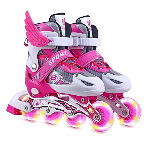 Patines en niños, 2en1 Alineador de medida adaptable de los Rolling zapatos con ruedas de la PU luminoso triple protección ligeros ABEC-7 Zapatos de Rolling principiante Rollerskates Para niñas/niños
