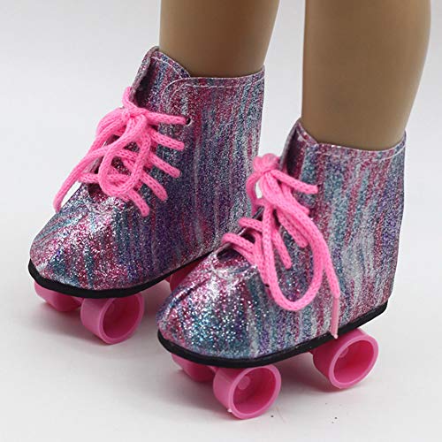 Patines Ruedas Zapatos cumpleaños Glitter Girls Toys Accesorio Botas Hielo Mini Regalo Cute Baby Entertainment Monopatín Moda para muñecas Americanas 18 Pulgadas(Colorido)
