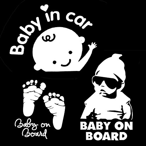 (Pauqete de 3) Bebé En Coche (Baby On Board, Baby In Car) Coche Auto Calcomanía Adhesivos Pegatinas Blanco
