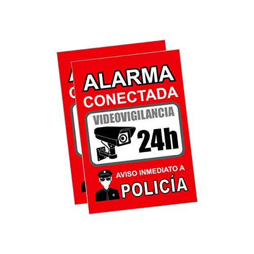 Pegatina alarma securitas | Cartel zona videovigilada adhesivo | Pegatinas Aviso a la Policía | Placa videovigilancia Rojo Interior/Exterior (14,8 x 10,5 cm) (2 Piezas Pegatinas zona videovigilada)