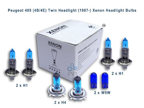 Peugeot 405 (4B-4E) Twin Headlight (1987-) Xenon Headlight Bulbs H1, H1, H4, T4W