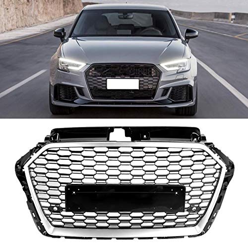 QSWL Hood Hood Grille, para RS3 Style Air Parrill Modified Accessories Silver Black Fit para A3 / S3 / 8V 2017 2018 2019 No Logo